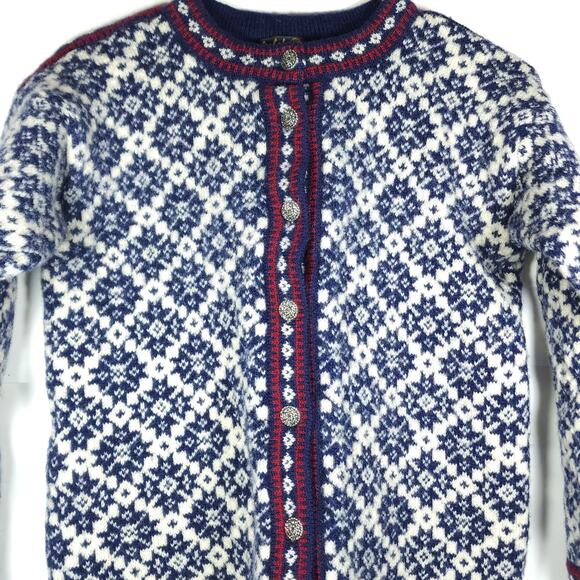 Apleks Women's Sz XS 100% Wool Blue Fair Isle Nordic Design Cardigan Sweater - Picture 2 of 10